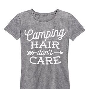Graphic Heather Gray 'Camping Hair Don't Care' Relaxed Fit Tee
